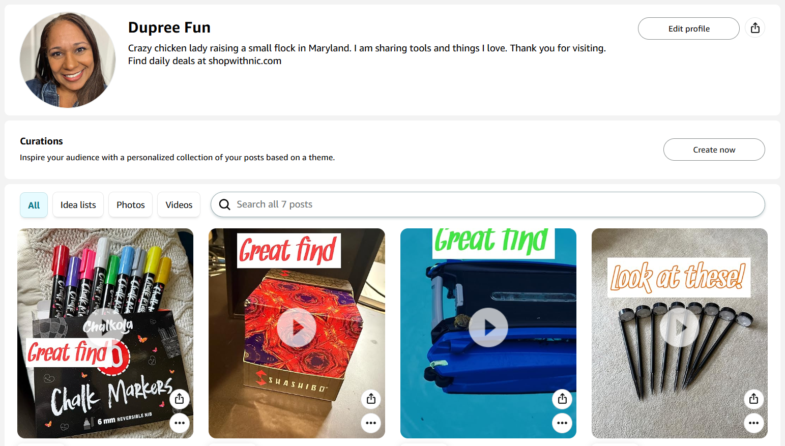 A screenshot of an Amazon Storefront with Products in videos